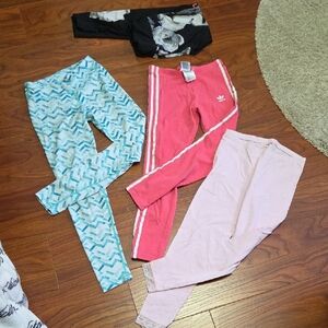 Adidas And 90 Degree Kids Pink and White Striped Leggings